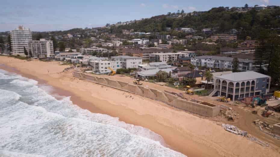 A $25m concrete seawall designed to stop coastal erosion being built from Collaroy to South Narrabeen on Sydney's northern beaches