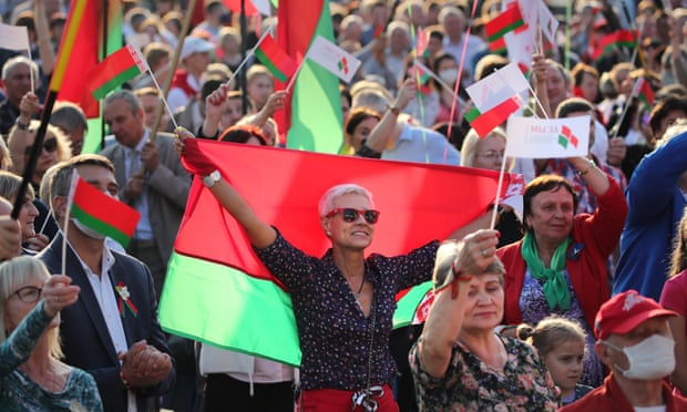 Supporters of President Alexander Lukashenko at a rally in Minsk.
