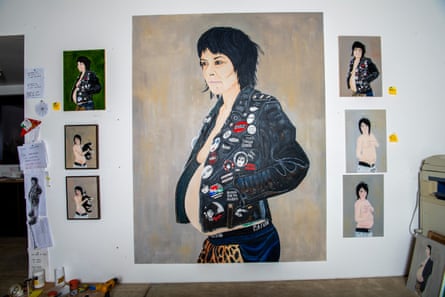 Defiant … Webster’s paintings of herself while pregnant with son Spider.