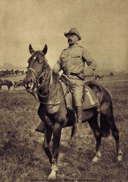 Colonel Roosevelt of the Rough Riders photographed on a horse