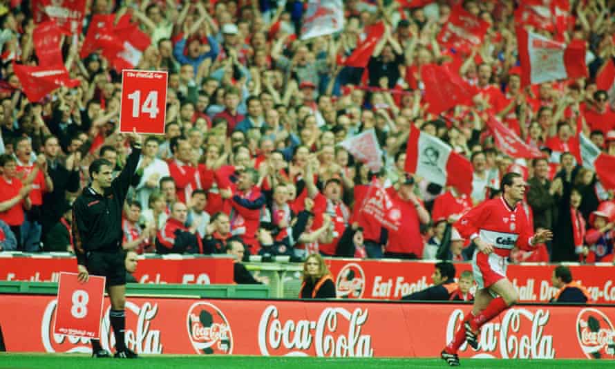 Paul Gascoigne enters the fray at Wembley.