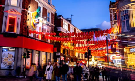 Chinatown in central London, decorated with lanterns for the Chinese New Year celebrations.