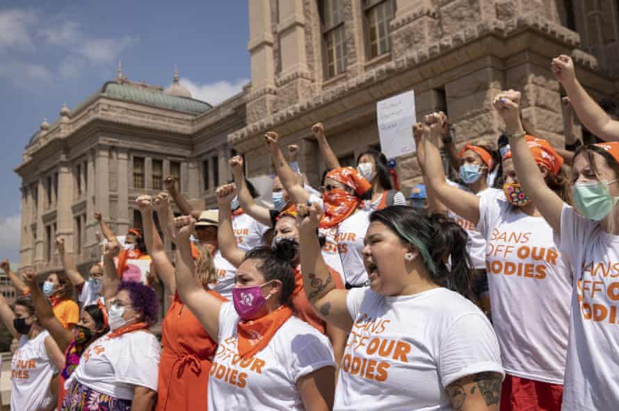 A protest against the six-week abortion ban at the capitol in Austin, Texas, on Wednesday.