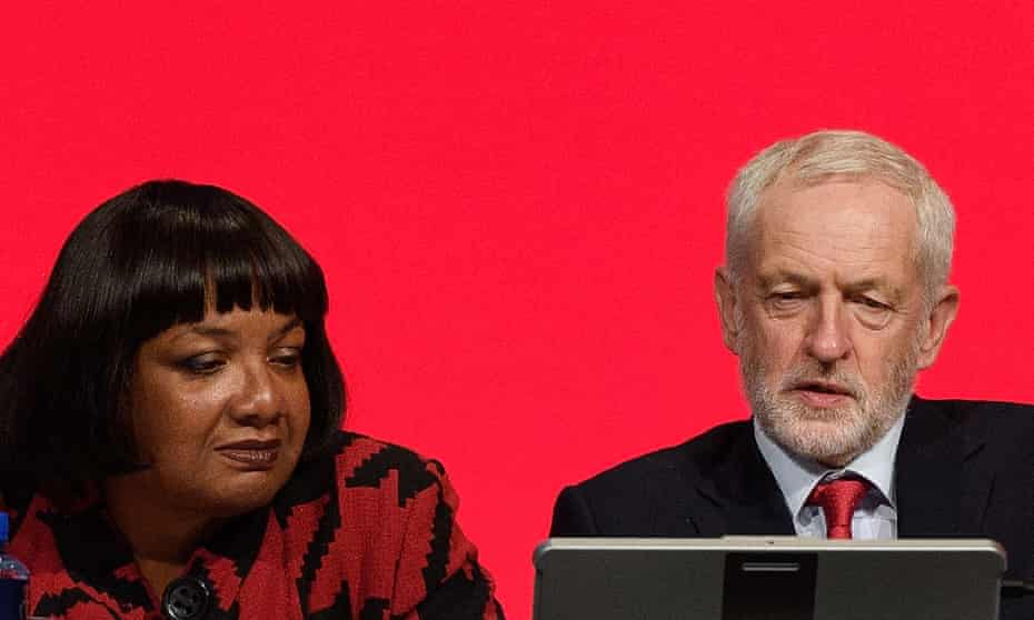 Red sky thinking: the shadow home secretary, Diane Abbott, with the Labour party leader, Jeremy Corbyn.
