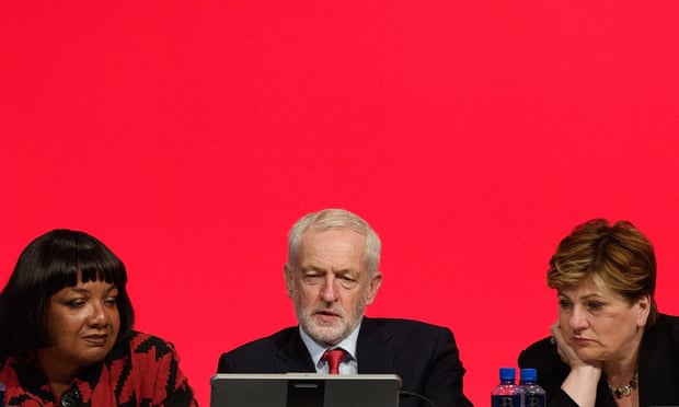 Corbyn flanked by Diane Abbott, left, and Emily Thornberry at Labour’s 2018 conference. 