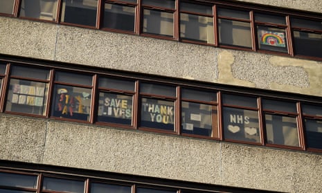 Poster thanking NHS workers in the window of a hospital in Newcastle.