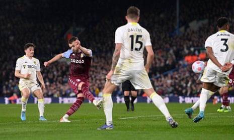 Calum Chambers fires home Aston Villa’s third goal against Leeds