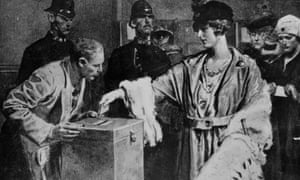 Women queuing up to cast their votes for the first time in the general election, December 1918.