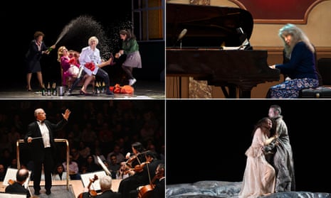 clockwise from top right: Hamburg State Opera’s Falstaff, pianist Martha Argerich, La Monnaie’s Aida and th Budapest Festival Orchestra conducted by Iván Fischer.