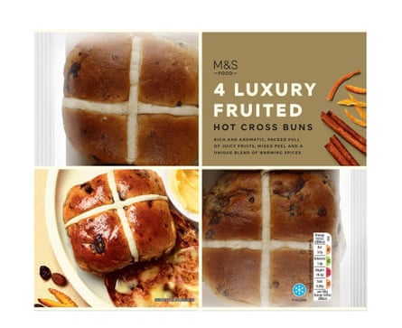 M&S hot cross buns in a packet.