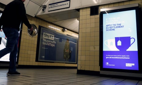 A poster, aimed at EU citizens living in the UK, encourages EU nationals to apply to the Government’s post-Brexit EU settlement scheme, is pictured at South Kensington underground station in London.