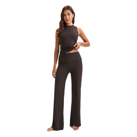 TALA Brown 365 Sculpting Lounge Roll Waist Flared Trousers