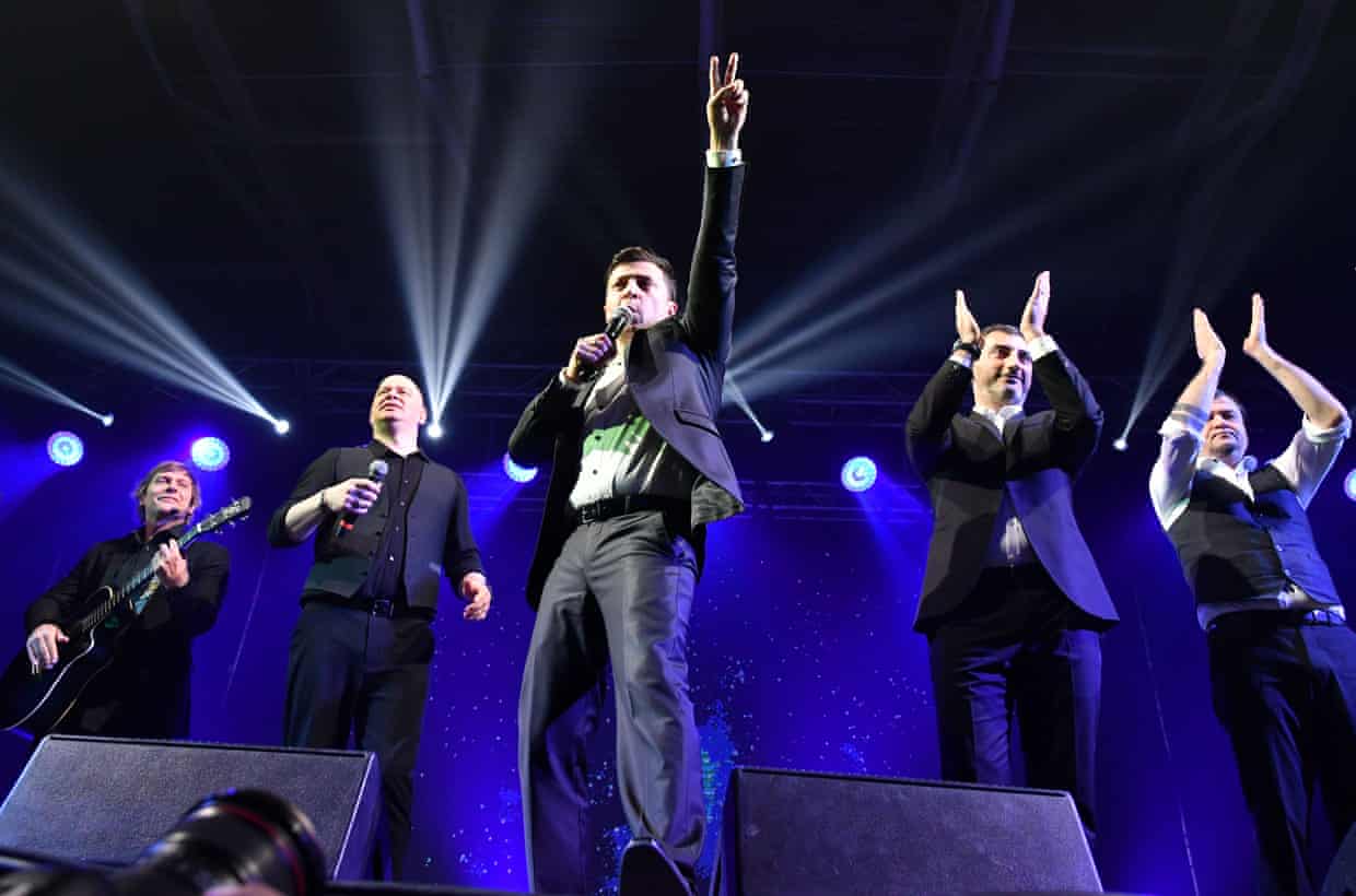 Zelenskiy performing with Kvartal 95 in March 2019.