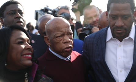 John Lewis arrives to speak to the crowd at the Edmund Pettus Bridge crossing reenactment marking the 55th anniversary of Selma’s Bloody Sunday on 1 March 2020 in Selma, Alabama.