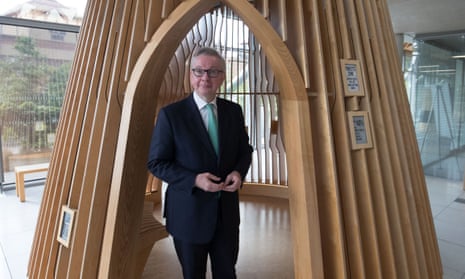 Michael Gove in an information pod at the WWF Living Planet Centre in Woking.