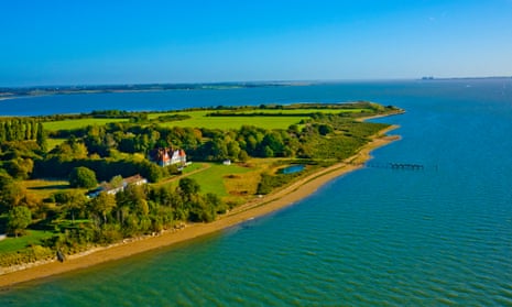 Aerial view of Osea island, Essex, on a clear day