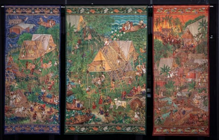 Arinjoy Sen’s embroidered triptych.