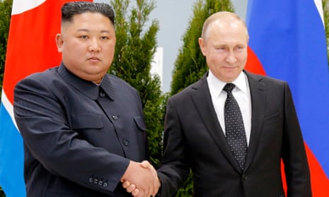 The North Korean leader, Kim Jong-un (left), with Vladimir Putin of Russia during their meeting in Vladivostok in 2019.