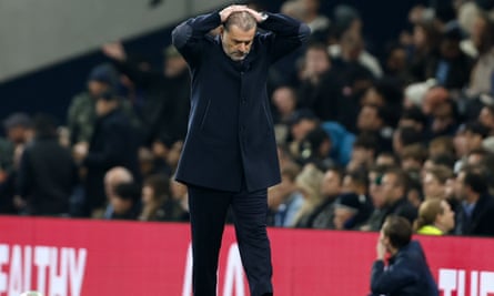 Ange Postecoglou feels the stress during the second half of Tottenham’s 2-1 win over Manchester City on Wednesday.