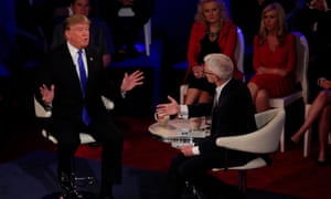 Donald Trump being questioned by CNN’s Anderson Cooper in Milwaukee on Tuesday.