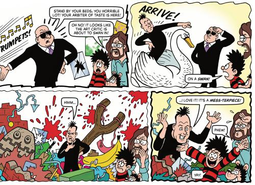 ‘The art critic is about to swan in’ … Adrian in a Beano cartoon, as part of an exhibition devoted to the comic at Somerset House in 2021.