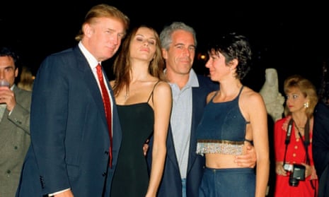 Donald and Melania Trump, Jeffrey Epstein and Ghislaine Maxwell at the Mar-a-Lago club in Palm Beach, Florida on 12 February 2000. 