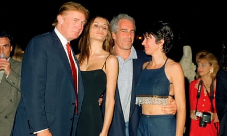 From left, Donald Trump and his future wife, Melania Knauss, financier Jeffrey Epstein, and Ghislaine Maxwell pose together at Mar-a-Lago in 2000.