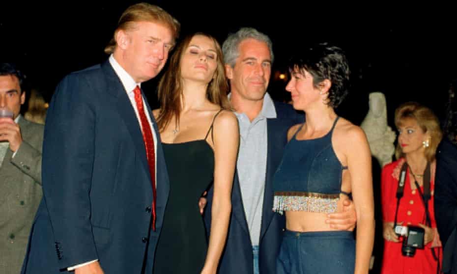 Donald Trump, Melania Trump (then Knauss), Jeffrey Epstein and Ghislaine Maxwell at the Mar-a-Lago club in Palm Beach, Florida on 12 February 2000. 