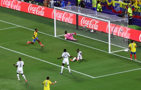 Jhon Arias scores a fine opener for Colombia.