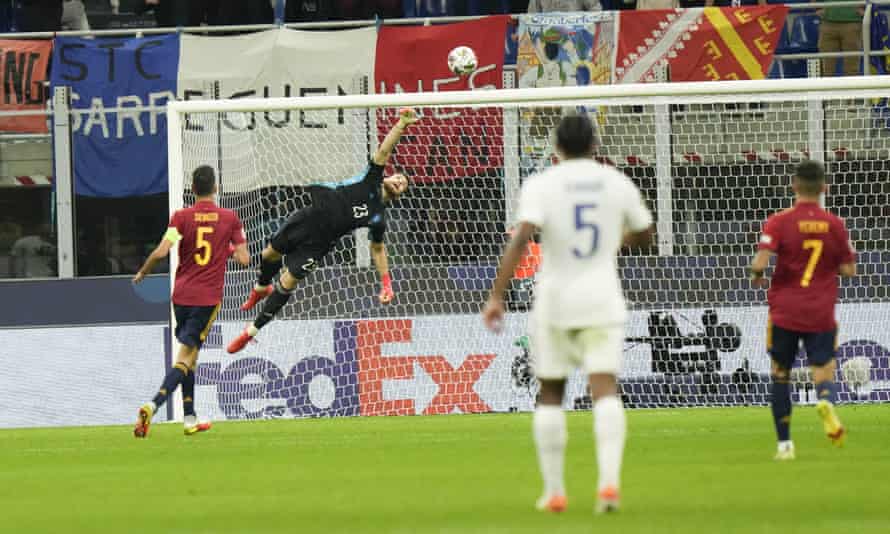 Karim Benzema’s shot drops under the bar to give France their equaliser.
