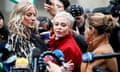 ‘All voices are valid’ … Rose McGowan, centre, stands with other accusers of Harvey Weinstein outside the New York Supreme Court on the first day of his criminal trial in January 2020.