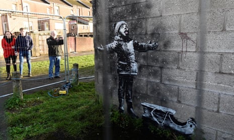 The Banksy on the walls of a garage in Port Talbot