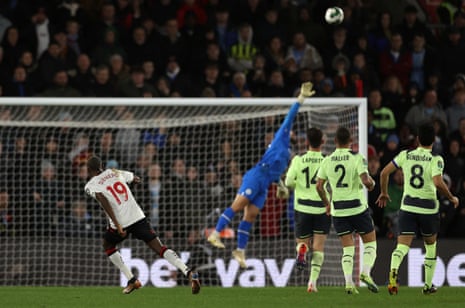 Southampton's Moussa Djenepo (left) watches the ball soar over City keeper Stefan Ortega to double the home side’s lead.