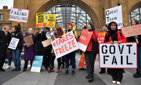 Protesters outside Kings Cross station in London. 