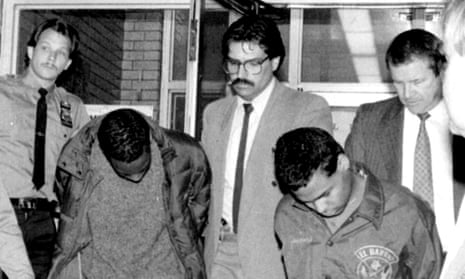 Detective Umberto Arroyo (centre) with Clarence Thomas (left) and Steven Lopez (right), two members of the Central Park Five.