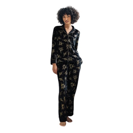 Chelsea Peers Velour Gold Foil Shooting Stars Long Pyjama Set