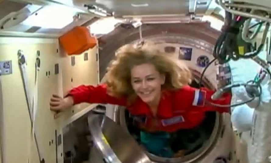 Video grab show actor Yulia Peresild entering the International Space station.