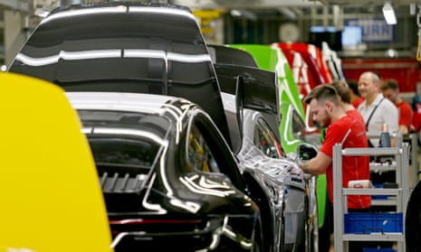 A factory of German car manufacturer Porsche in Stuttgart. The country’s economy contracted by 0.1% in the second quarter of 2019. 