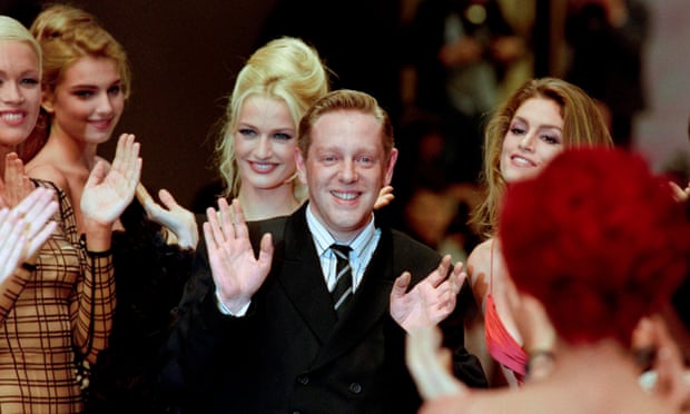Hervé Léger acknowledging applause on the catwalk in Paris, 1995.