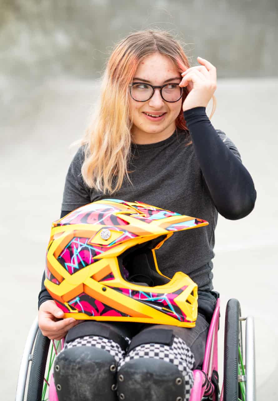 Lily Rice, a wheelchair motocross rider, works to make skate parks more accessible to everyone, like this one in Haverfordwest, Wales.