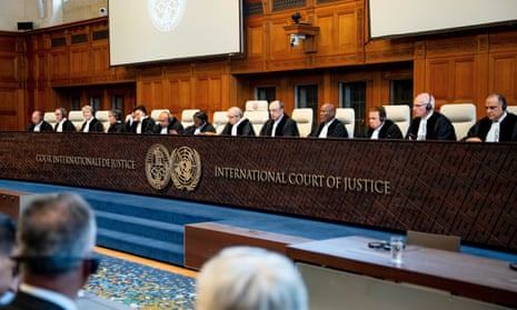 The ICJ panel of judges, with president Nawaf Salam centre, during delivery of the ruling