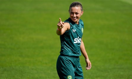 Republic of Ireland’s Katie McCabe gives a thumbs up during a training session at the Tallaght Stadium, Dublin on Wednesday July 7, 2023.