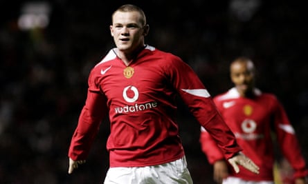 Wayne Rooney celebrates after scoring one of a hat-trick of goals on his Manchester United debut, against Fenerbahce in 2004