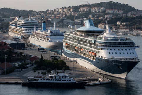 Ships Marella Discovery, Monet, AIDAblu moored in Dubrovnik