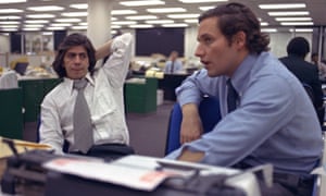 Woodward and Carl Bernstein sit in the newsroom of the Washington Post in May 1973.