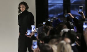 Victoria Beckham greets the crowd after showing her collection during New York fashion week.