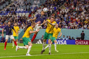 Kylian Mbappe splits Australia’s defensive line to score France’s third goal after the half-time break.