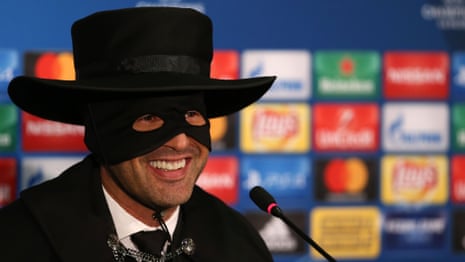 Shakhtar Donetsk manager dresses up as Zorro after Champions League win – video