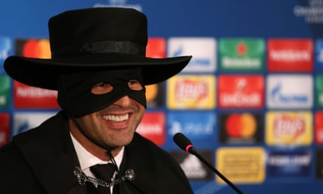 Shakhtar Donetsk manager dresses up as Zorro after Champions League win – video