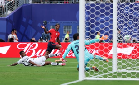 Marcus Rashford shoots into the side-netting
